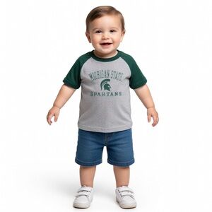 Michigan State Spartans toddler shirt featuring gray body & green short sleeves